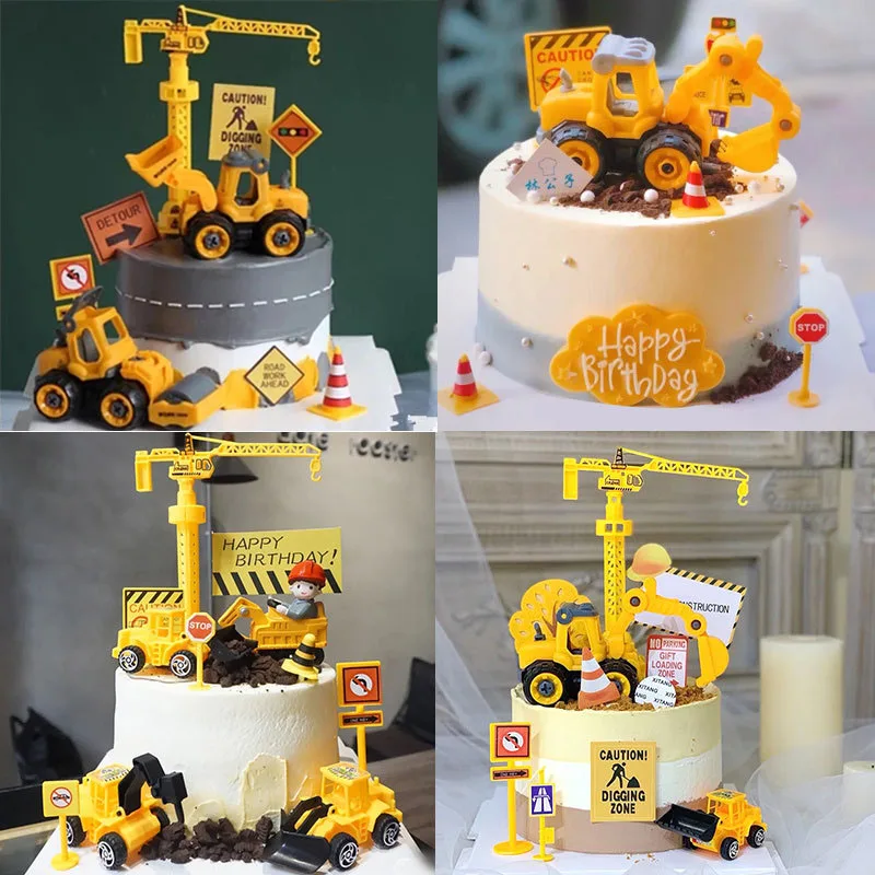 Construction Theme Party Cake Toppers Engineer Car Cake Topper Cupcake Toppers Decorations Boys Baby Shower Birthday Party Decor