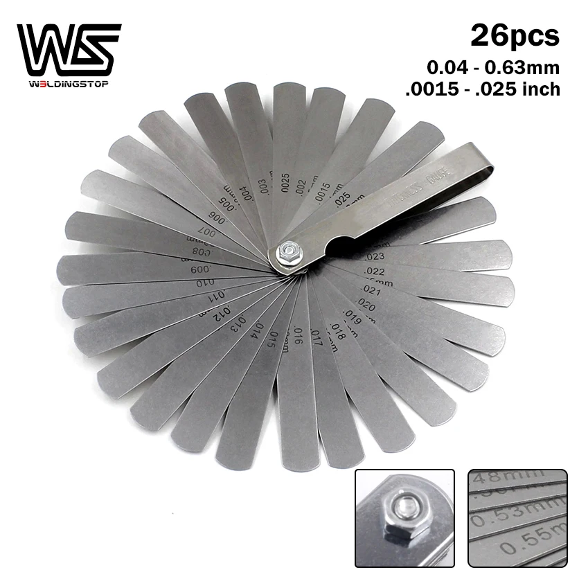 

26 Blades Feeler Gauge Metric & Inch Gap Filler 0.04-0.63mm Thickness Gage for Measurment Tool