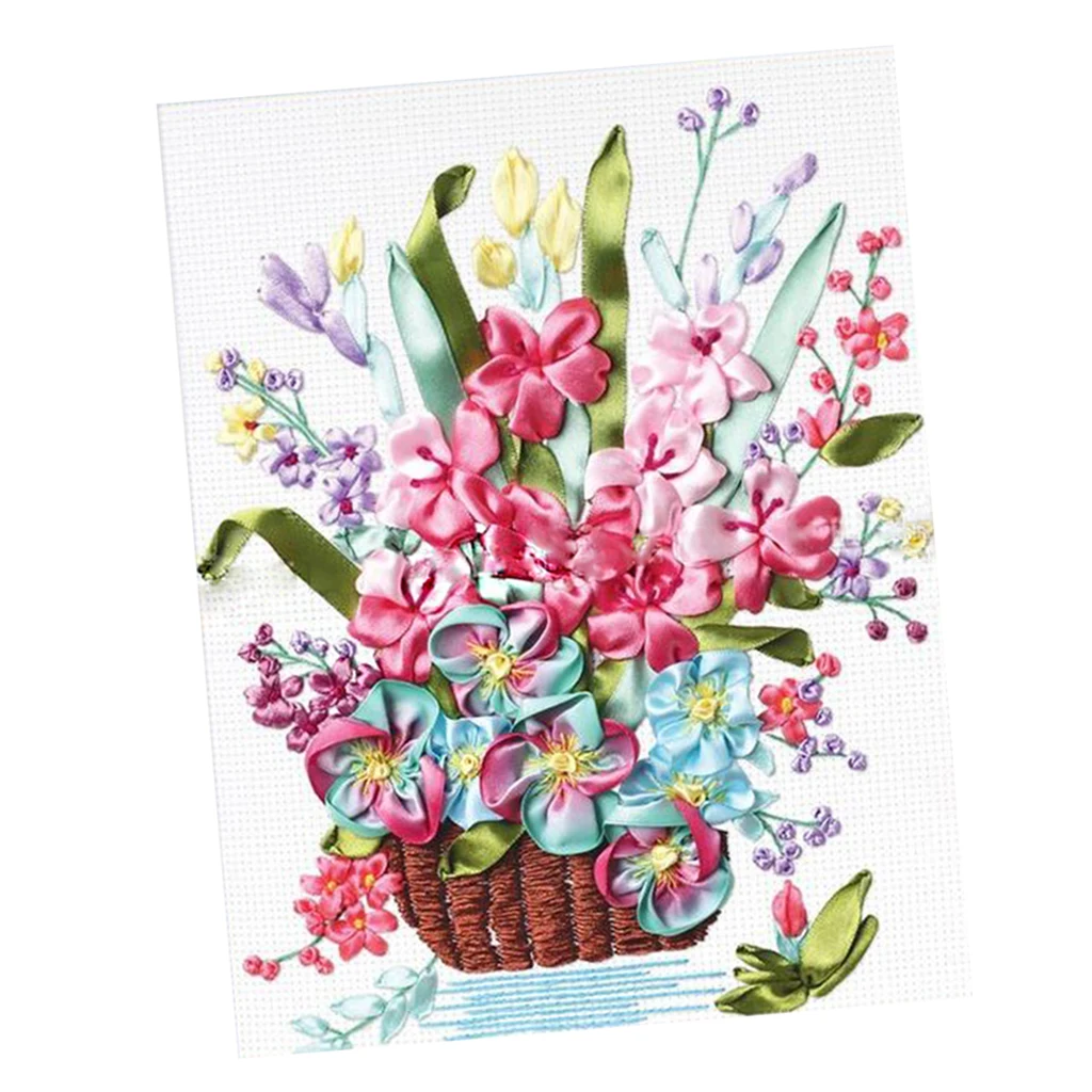 3D Silk Ribbon Embroidery Kit Spring Flower Handwork Craft for Beginners