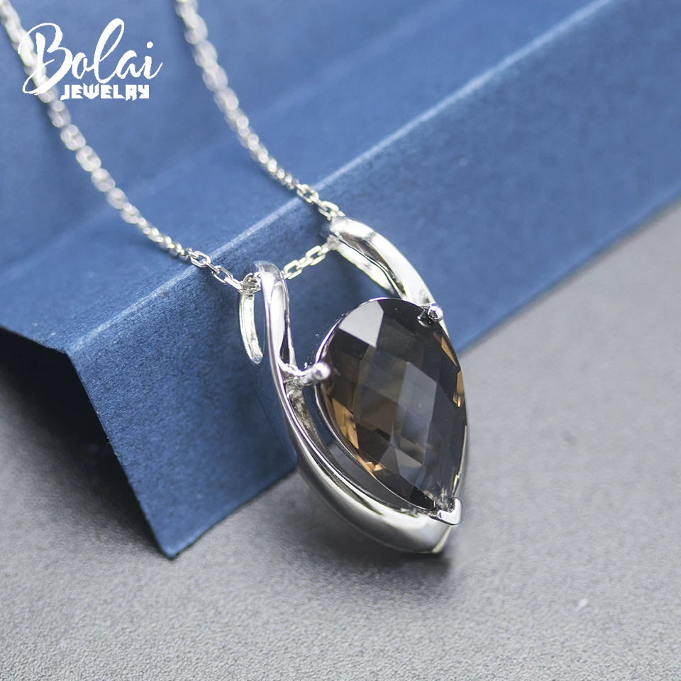 

Bolai Natural Smoky Quartz 925 Sterling Silver Pendant Necklace Pear 15*10mm Gemstone Fine Jewelry for Women Gift Free Chain 18"