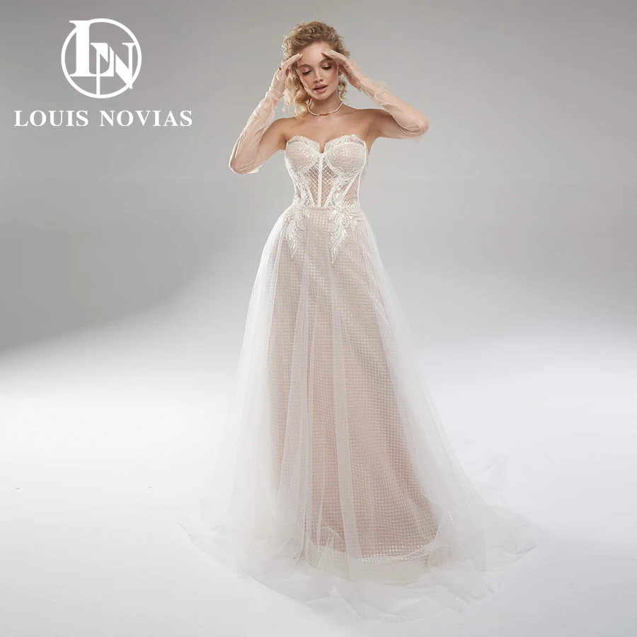 

LOUIS NOVIAS Свадебное платье трапециевидной формы, сексуальное классическое платье невесты без бретелек, свадебное платье без рукавов с вышивкой бисером, Vestido De Novia