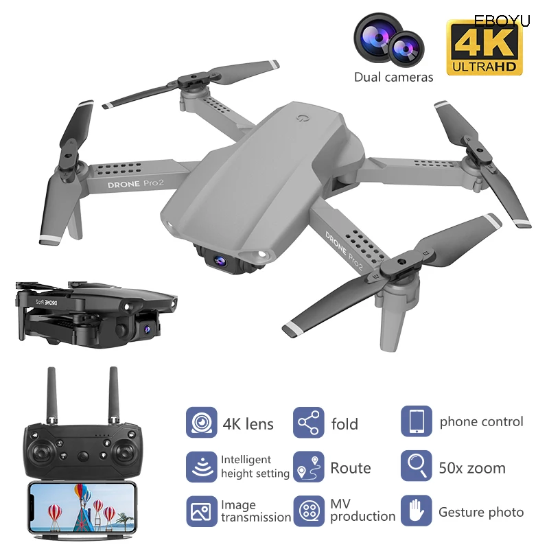 

EBOYU E99 2.4Ghz RC Drone Wifi FPV 4K/1080P HD Camera Altitude Hold One Key Return/Landing /Off Headless RC Quadcopter Drone Toy