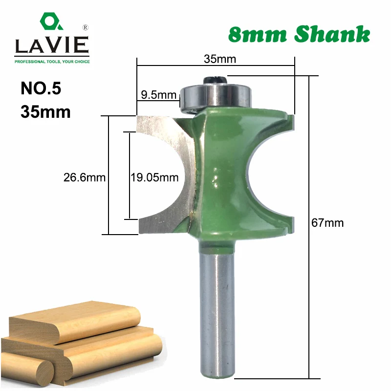 LA VIE 1 PC 8mm Shank Bullnose Half Round Bit Endmill Router Bits Wood 2 Flute Bearing Woodworking Tool Milling Cutter MC02047