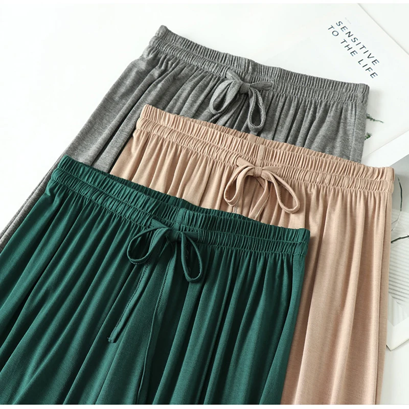 Pantalones largos de algodón Modal para mujer, ropa de dormir cómoda, ropa de noche informal para el hogar