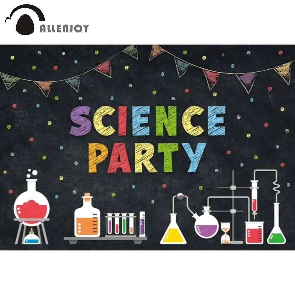 Allenjoy Science Party Backdrop Back to School Blackboard Experiment Study Hard Teacher Student Background Photocall Photo Zone