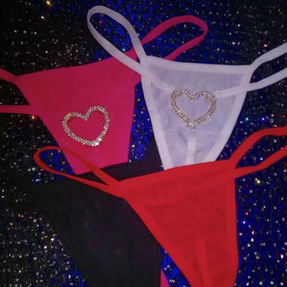 

Handmade Sexy Lingerie Red Black Lace Women Low Waist Chain Crystal Rhinestone Heart Back Panties Body Jewelry Underwear Thong