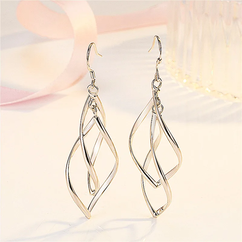 Pendientes colgantes con forma de hoja para mujer, accesorios románticos para chica, aretes de plata pura 925, joyería de moda, Bijou largo dorado