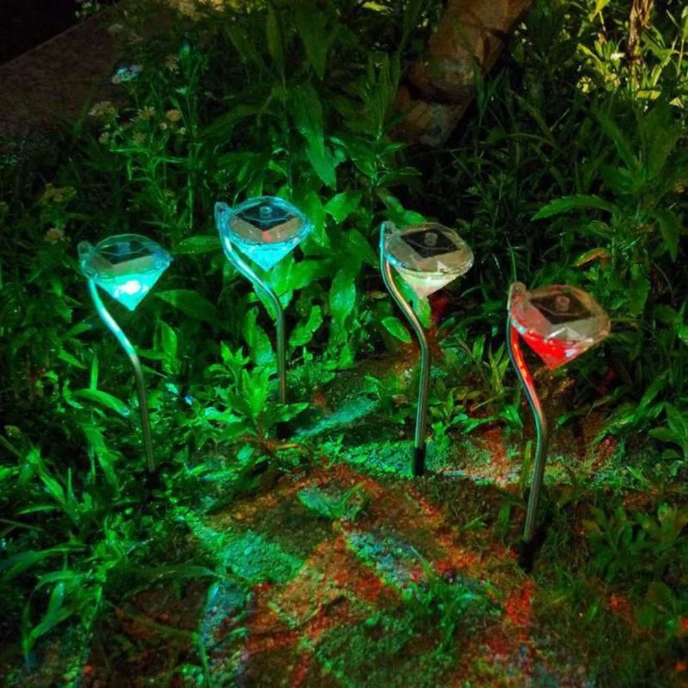 4PCS Diamond LED Solar Garden Light Outdoor IP65 Waterproof Solar Stake Lamp Lawn Landscape Lamp For Path Patio Yard Decoration