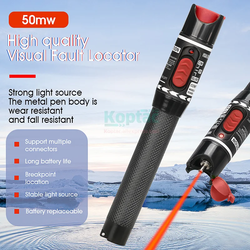 New 50MW/30MW/20MW/10MW/5KM Visual Fault Locator,Fiber Optic Cable Tester 5-50KM Range,Red Laser Light Pen,Type SC/FC/ST