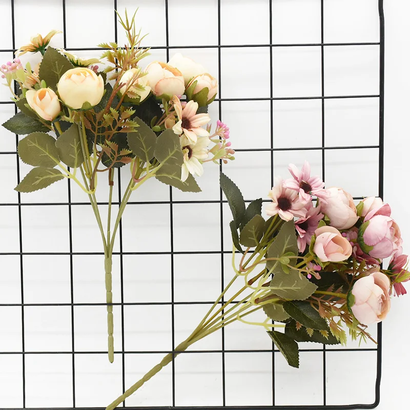1 Bunch 5 Gabeln 12 Köpfe Künstliche Blumen Günstige Vasen Home Dekoration Zubehör Hochzeit Diy Braut Freiraum für Foto Requisiten – Detail 5