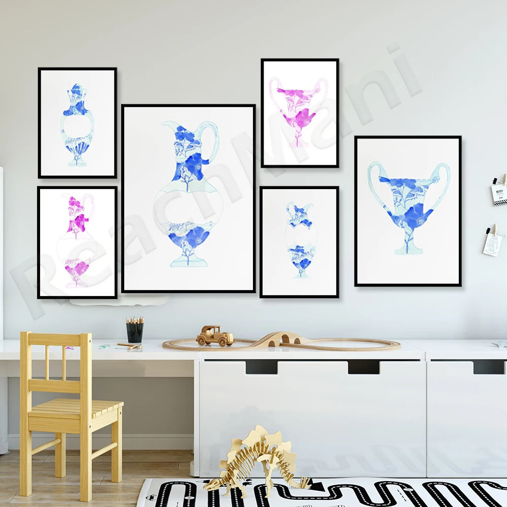 Aquarelle Chinese style vase art print, Chinese style blue and white watercolor porcelain ginger jar wall art poster