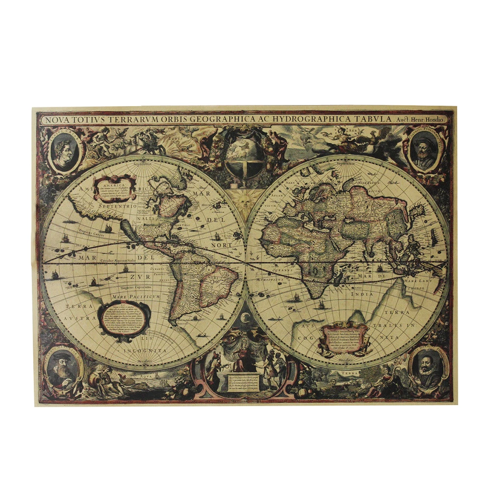 72*51cm World Map Vintage Journal Poster Retro World Globe Map Personalized Atlas Poster Decoration For Office School Maps