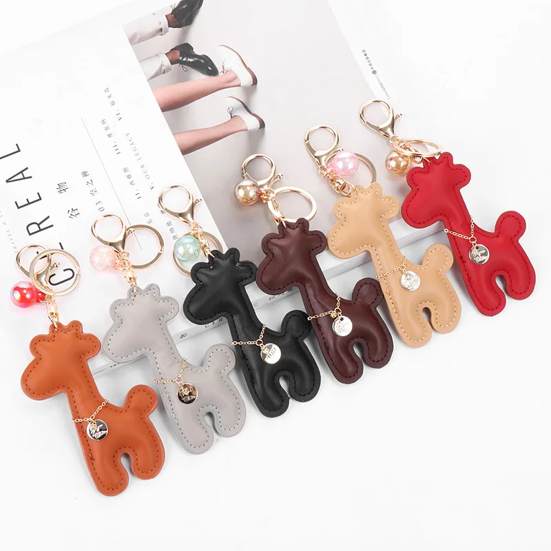 Exquisite Leather Keychain Giraffe Deer Dog Pendants DIY Women Men Handbag Bag Car Key Chain Ring Holder Keyring Jewelry Gift