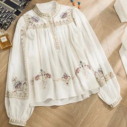 French Sweet Spring Women Shirt 2021 Summer Chiffon Floral Print Lantern Sleeve O-Neck Women Shirts Blouses LJ3041