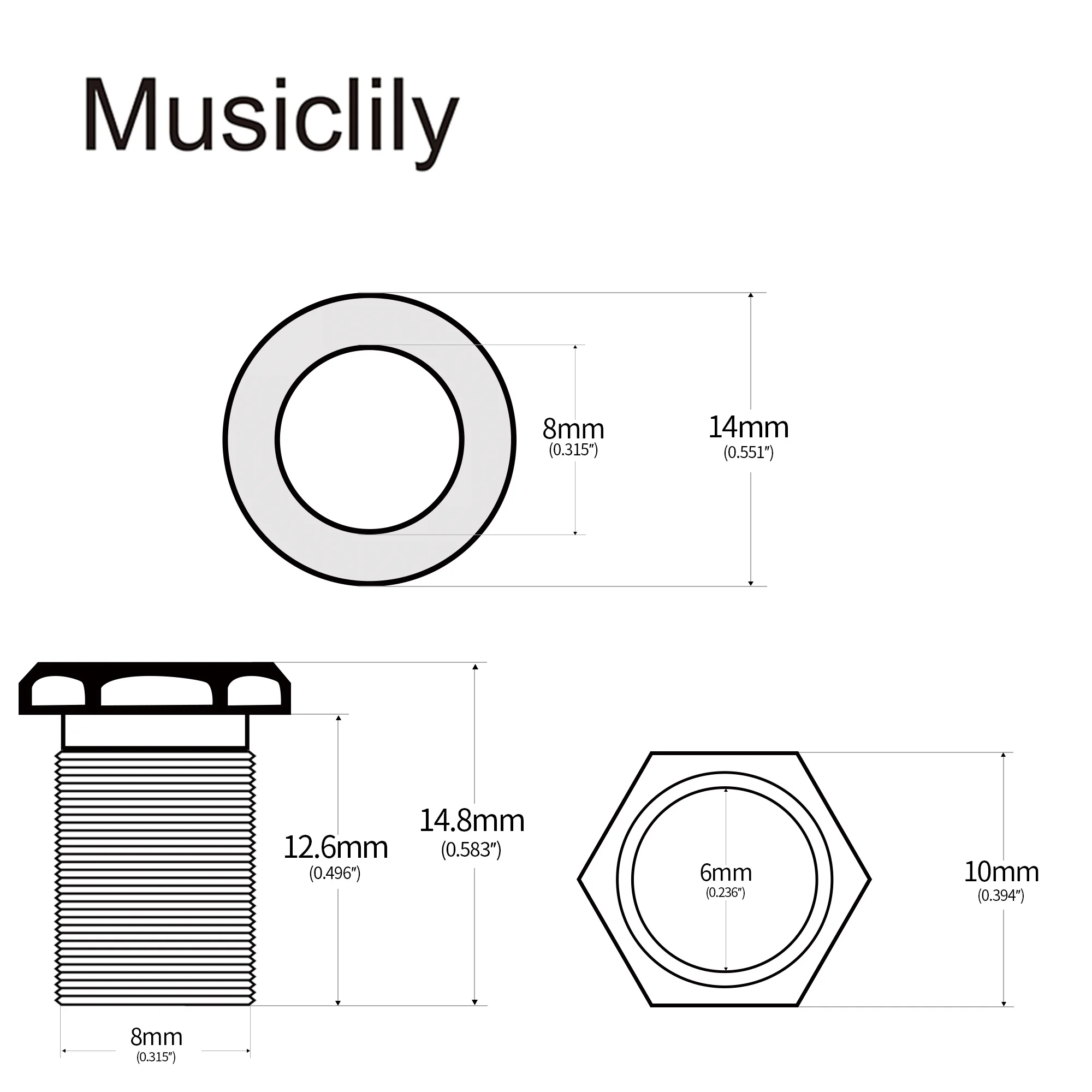 Musiclily Pro 10mm Guitar Tuner Bushings and 14mm Washers for Modern Guitar Sealed Tuning Pegs Machine Heads, Gold (Set of 6)