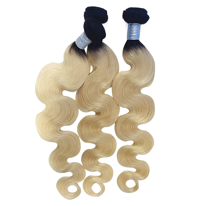 Ali Queen Hair Ombre Virgin Hair Body Wave 1B/613 bundles 100% Human Hair goddess braids With Double Drawn 8\