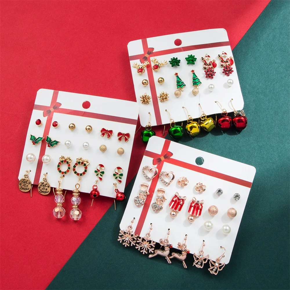 FNIO Fashion Tassel Earrings  2021 Trend For Women Pearl Santa Claus Elk Tree Earring Set Girls Party Christmas Jewelry Gifts