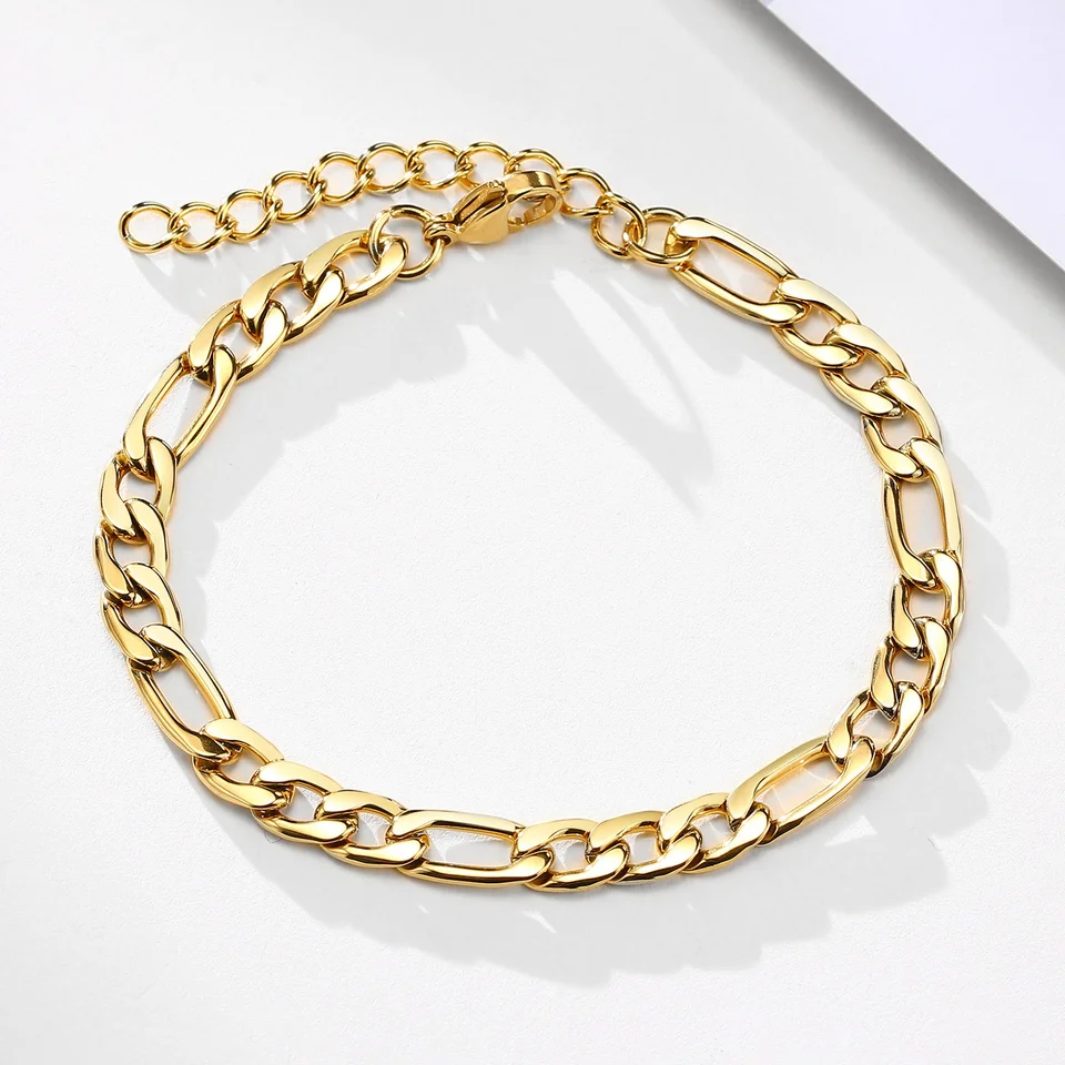 Vnox 7MM Figaro Chain Bracelets for Men Women,Simple Punk