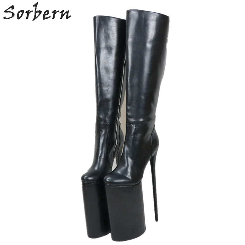 

Sorbern Unique Knee High Boots 12 Inch High Heel Thick Platform Shoes Custom Wide Fit Long Black Shoes Size 13 Womens Shoe