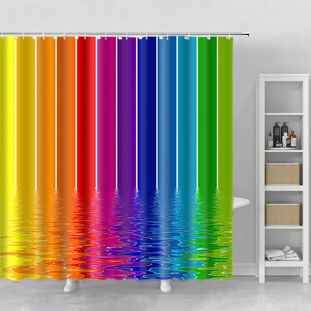 Colorful Striped Fabric Print Shower Curtain Color Water Ripple Reflection Bathroom Curtains Home Bathtub Decoration With Hooks