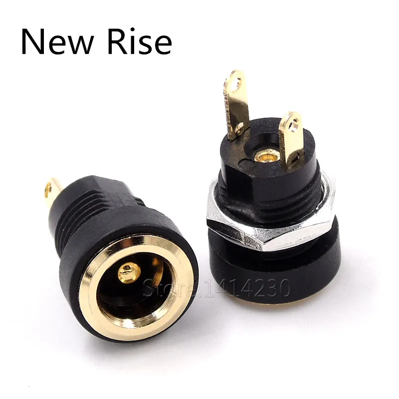 100Pcs 3A 12v for DC Power Supply Jack Socket Female Panel Mount Connector 5.5mm 2.1mm Plug Adapter 2 Terminal types GOLD PLATED