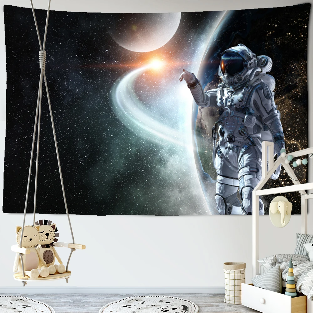 Cosmonaut Celestial Body Tapestry Wall Hanging Fantasy Universe Science Hippie Living Room Printing Room Decor