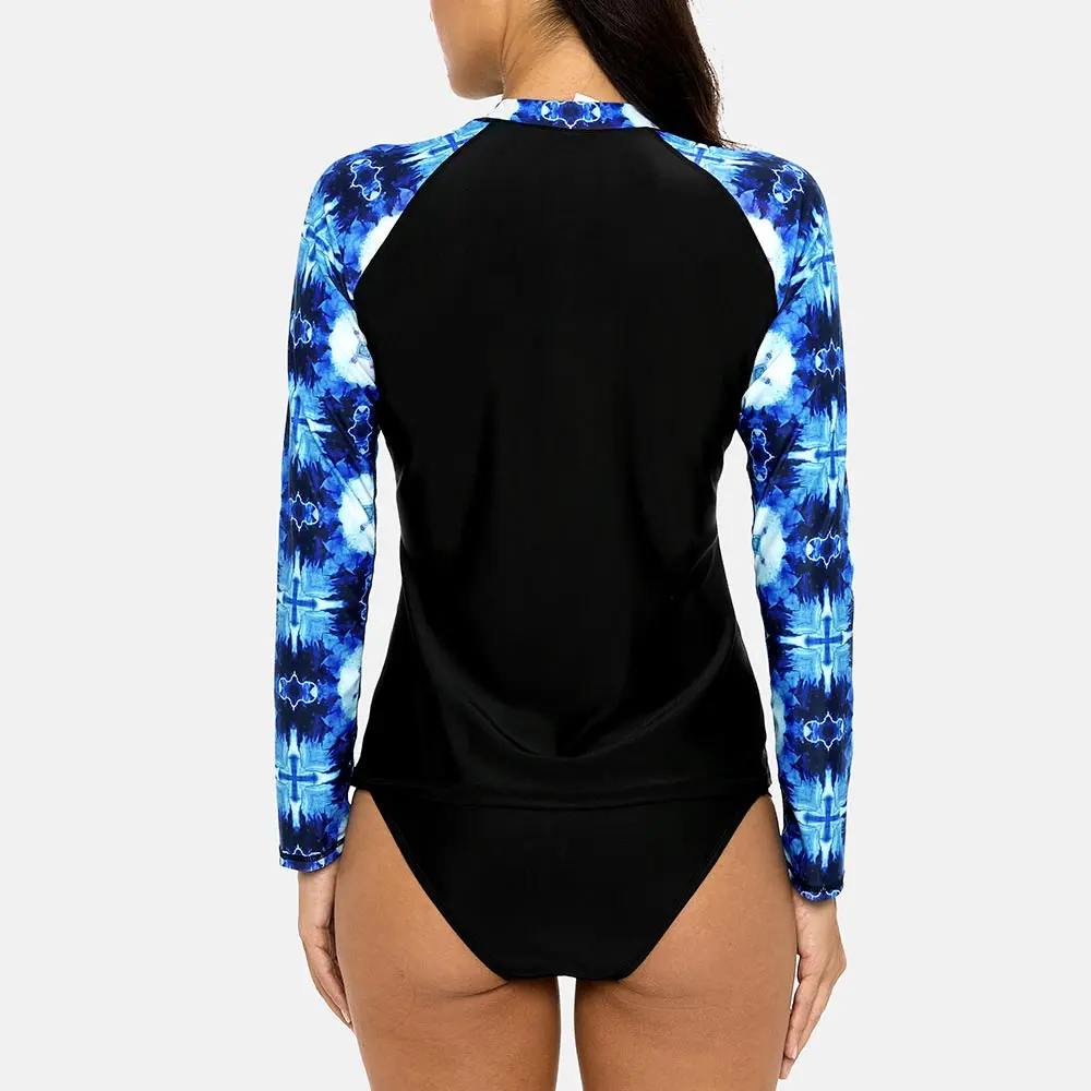 Anfilia damska koszulka z długim rękawem Rashguard Top Floral stroje kąpielowe z nadrukiem Surf koszulki do biegania wysypka Guard UPF50 + Retro