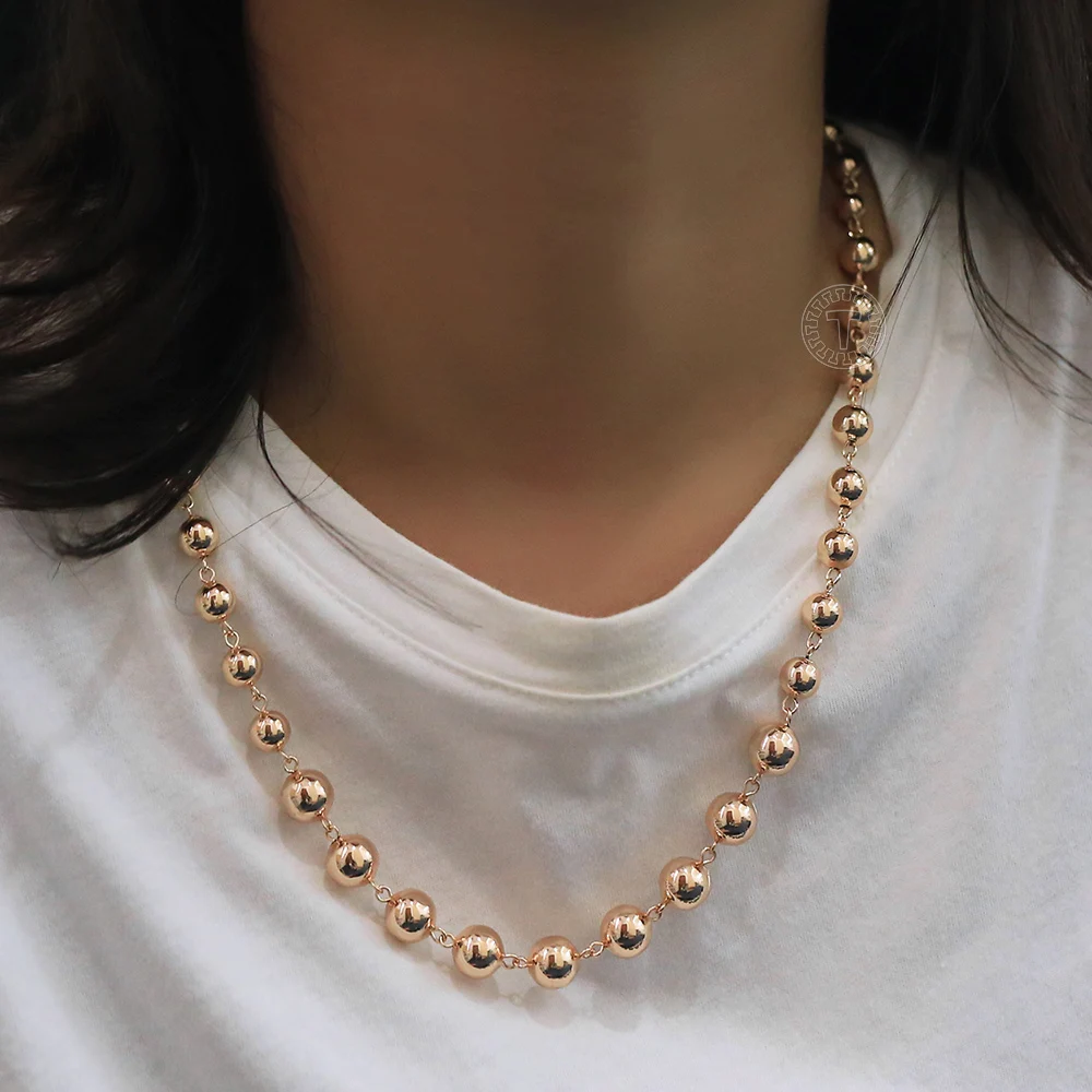 

Necklace For Women 585 Rose Gold Color Beaded Chain Link Necklace 60cm Gift Jewelry Wholesale Dropshipping LCN47