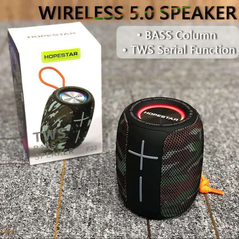 

HOPESTAR-P22 Wireless Portable Bluetooth Speaker IPX6 Waterproof Bass Column Music Player Subwoofer Boombox With Mic USB FM TF