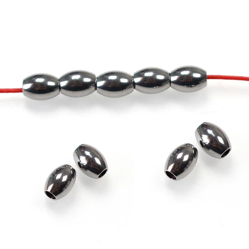 50pcs/Lot 304 Stainless Steel Rice Shape Loose Beads Handmade Woven Bracelets Steel Stone Space Beads DIY Jewelry Findings Make