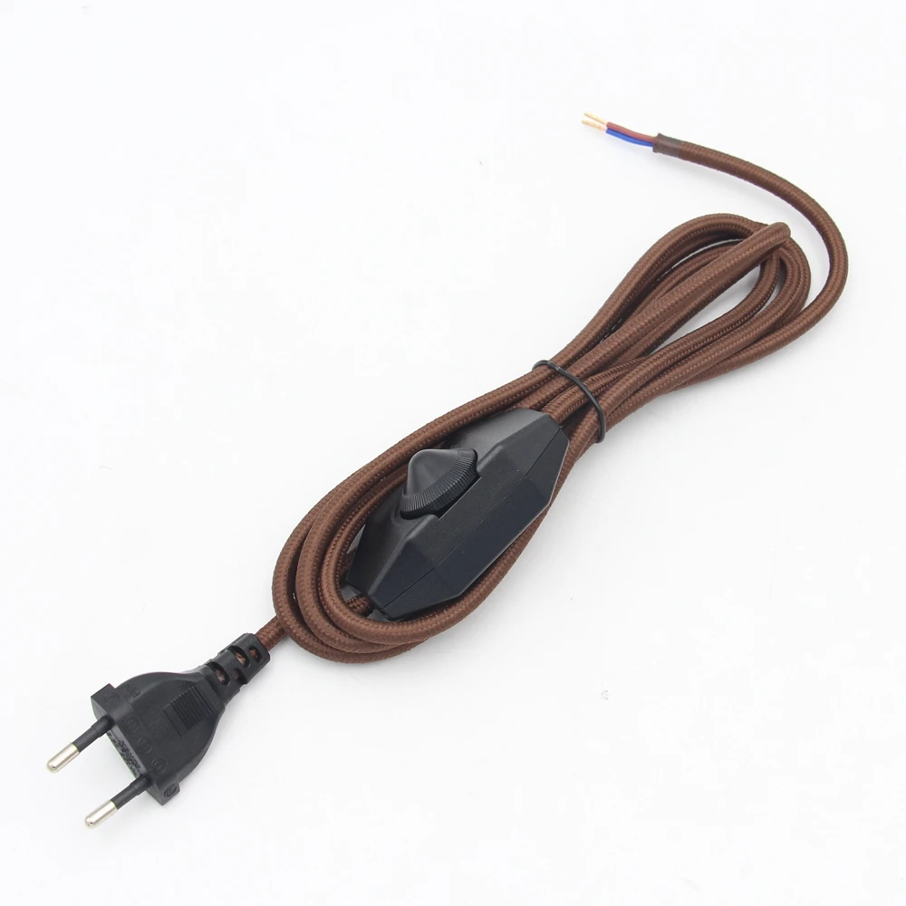 AC 220-250V EU Plug Power Cords With Dimmer Switch Flex Fabric Braided Covered Cable Electrical Power Cable