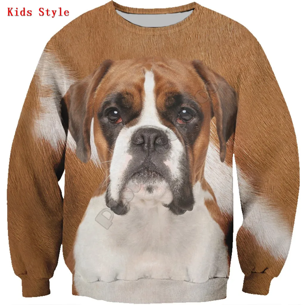 Boxer 3d printed Hoodies Pullover Boy For Girl Long Sleeve Shirts Kids Funny Animal Sweatshirt