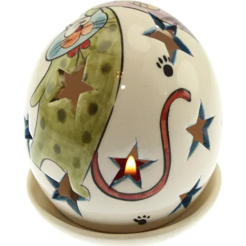 Authentic Tile Dancer Cat Egg Candle Holder