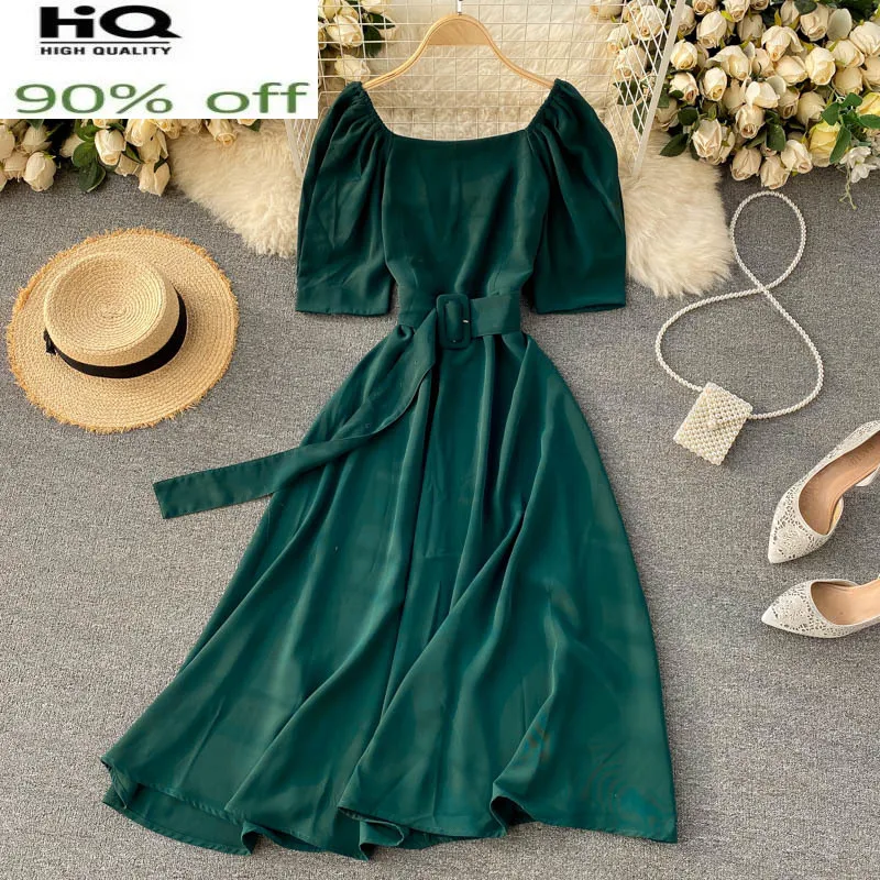 

High Quality Summer Dress 2022 Vintage Short Sleeve Dress Korean Elegant Dresses for Women Casual Vestido De Mujer Pph3840