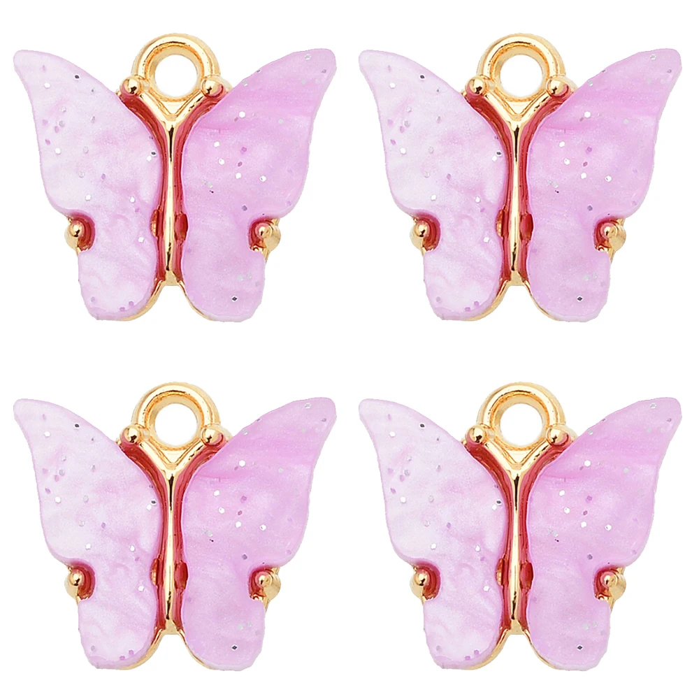 Handmade Butterfly Pendant Earrings Accessories Colorful Acrylic Insect Golden Charm for Jewelry Making Supplies DIY Bracelet