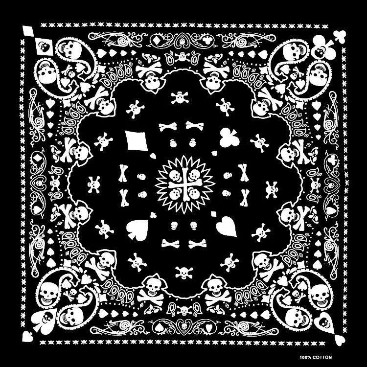 Totenkopf-Bandana, modisch, Hip-Hop, 100 % Baumwolle, quadratischer Schal, schwarz, Paisley-Fahrrad-Stirnband für Damen/Herren/Jungen/Mädchen