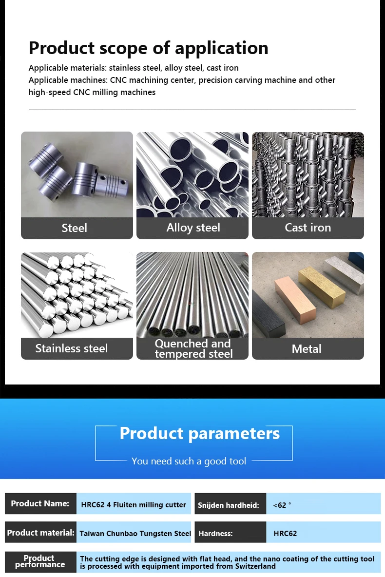 Frees HRC62 Legering Coating Wolfraam Staal Tool Maching Frees Frees Kit Cnc Router Bits Carbide End Mill