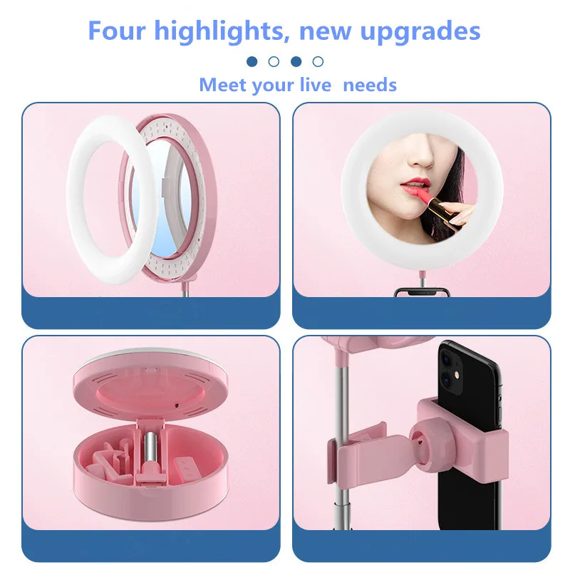 Factory Sales Stand for Live Streaming Mobile Phone Fill-in Light Desktop Phone Holder Makeup Mirror Beauty Folding G3 Bracket