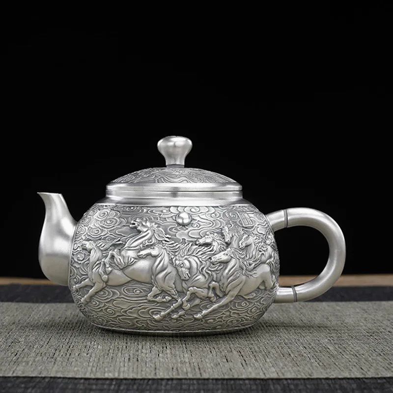 Sterling Silver 999 Silver Teapot, Ten Thousand Horses Galloping, Kung Fu Teapot Set, Chinese Tea Ceremony