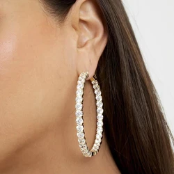 2026 New Big 58MM Iced Out CZ Round Hoop Earring For Women Fashion Jewelry Gold Silver Color CZ White Pink Stone Women Earring