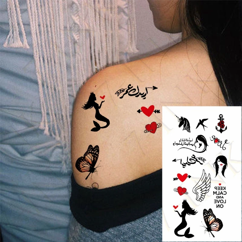 Waterproof Temporary Tattoo Stickers Aircraft Coconut Tree Heart Star Ladybug Water Transfer Fake Flash Tatto for Men Women Kids