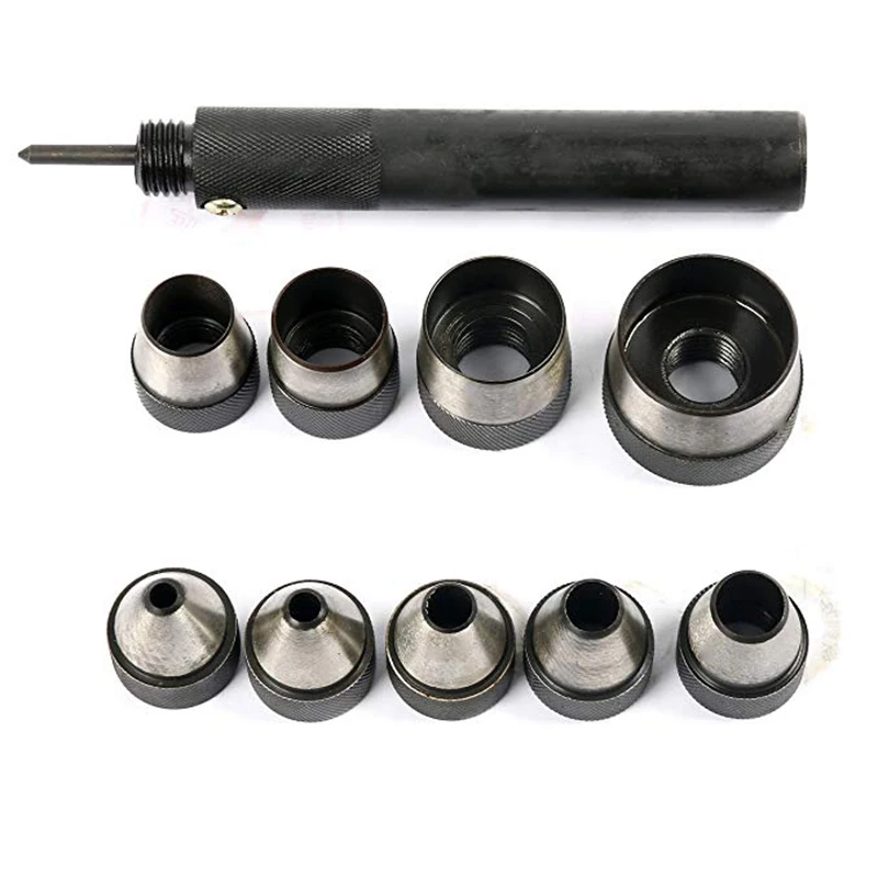 10 Pcs DIY Leathercraft Puncher Large Interchangable Heavy Duty Hollow Hole Punch Set For Belt Clothes Watch Band Punch Kit Tool