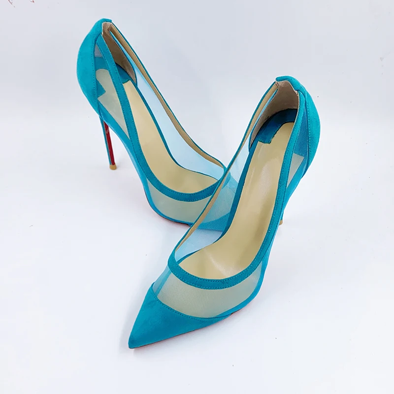 Customize Color Big Size 34-45 Suede Mesh Patchwork Pointy Toe Classical Women Pumps High Heels Shoes