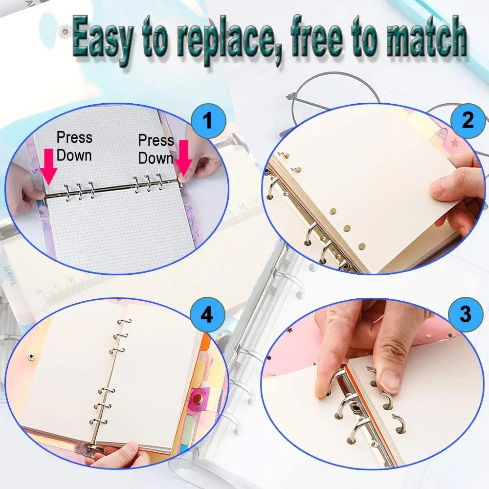 NEW A6 Clear Soft PVC Notebook Binder Cover Planner 6-Ring Loose-Leaf Folder Cash Budget Envelope System with 10 PCS Pockets