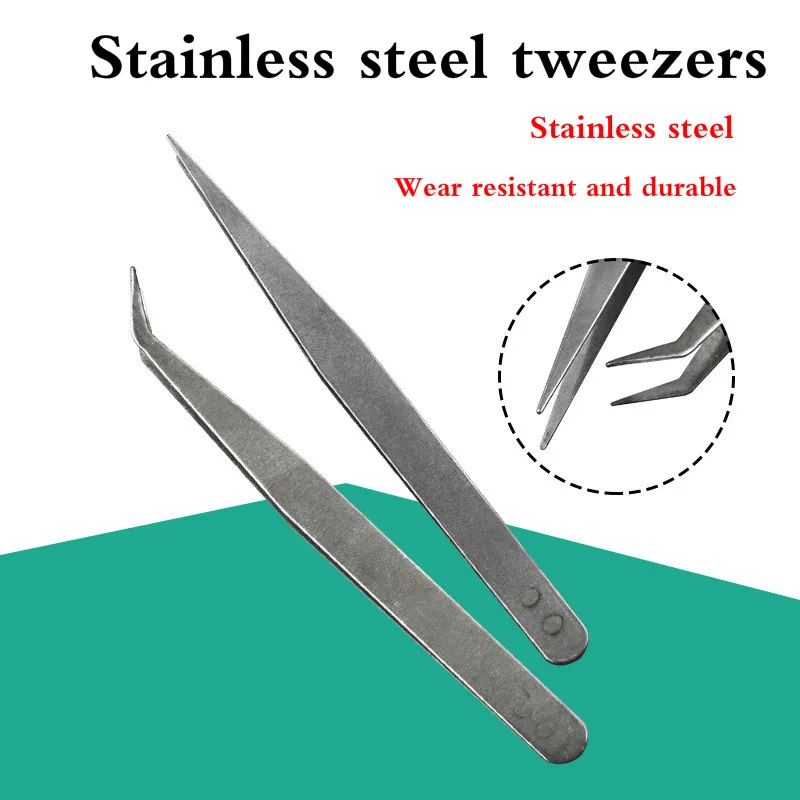 1PCS Stainless Steel Sharp Tweezers Maintenance Tools Industrial Precision Curved Straight Tweezers Phone Computer Repair Tools