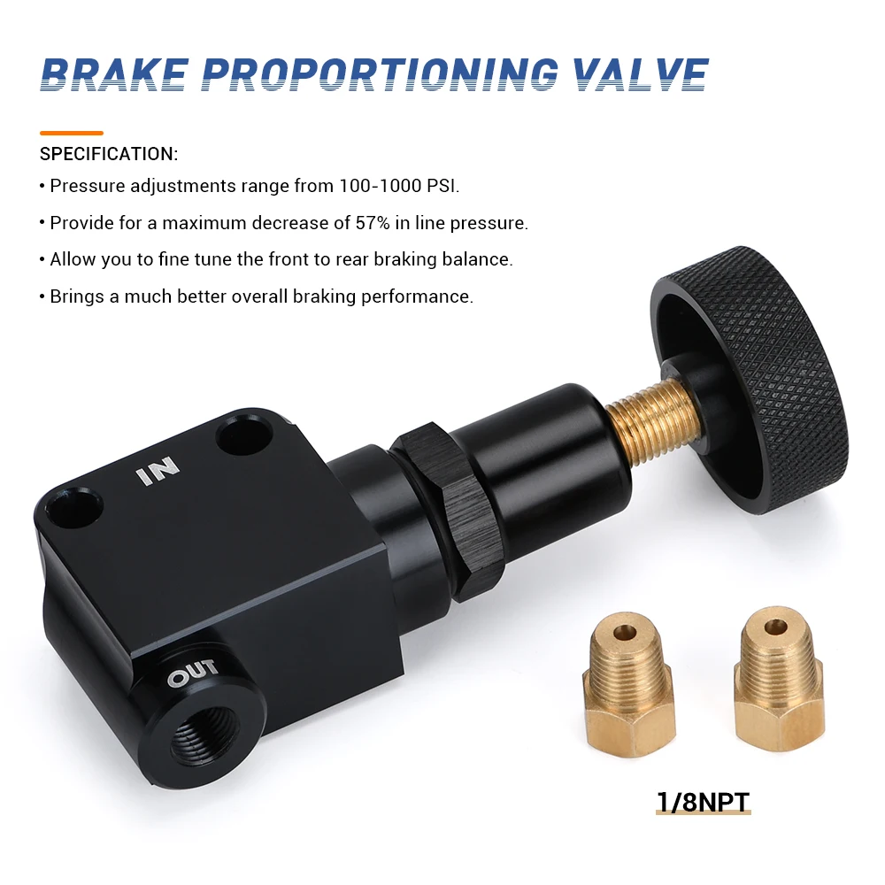VR - Brake Bias Proportioning Valve Pressure Regulator For Brake Adjustment 1/8-27 NPT Pressure Regulator Screw Knob Type