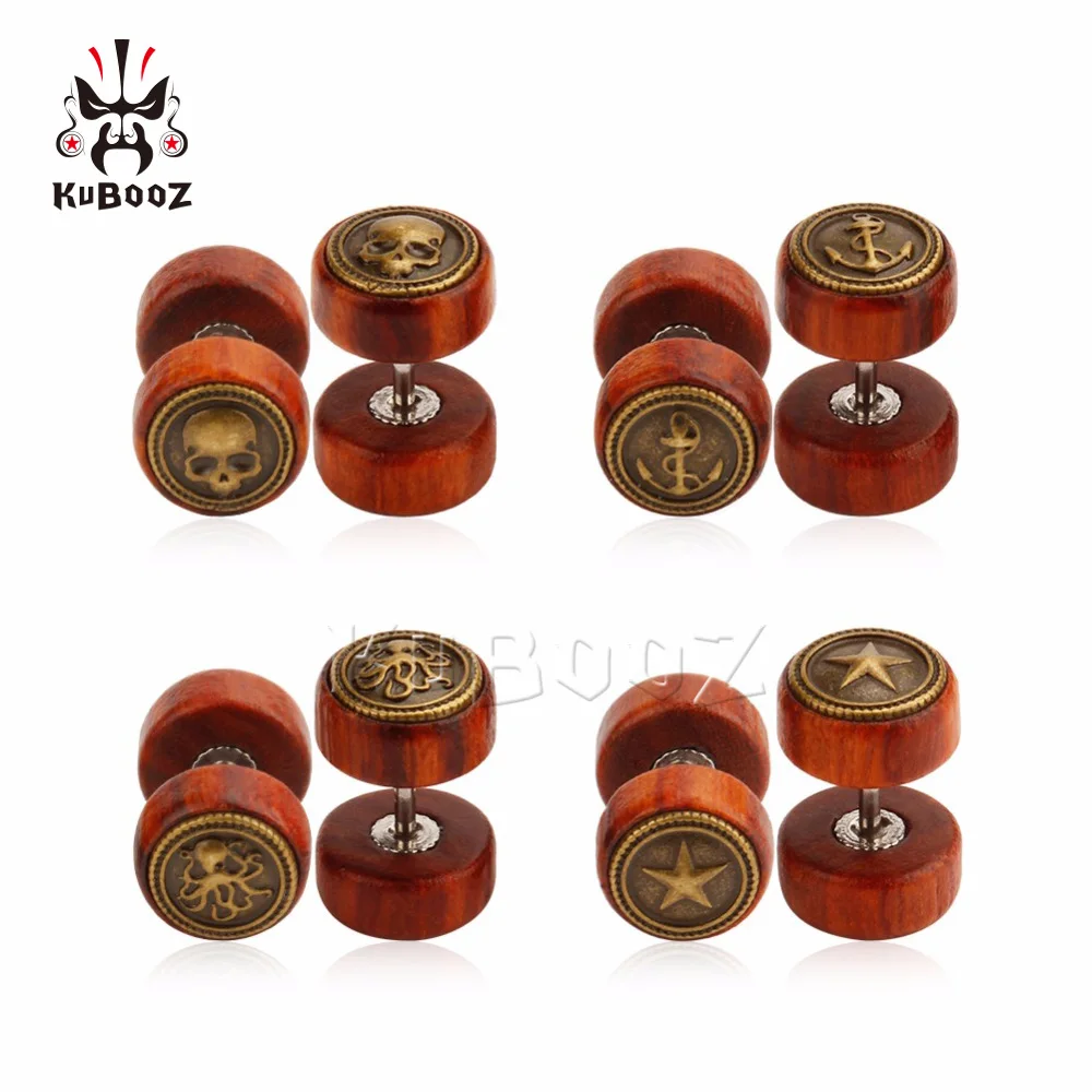 wholesale tunnels wood fake piercing plugs ear taper body jewelry free shipping mix 4 designs 40pcs/lot