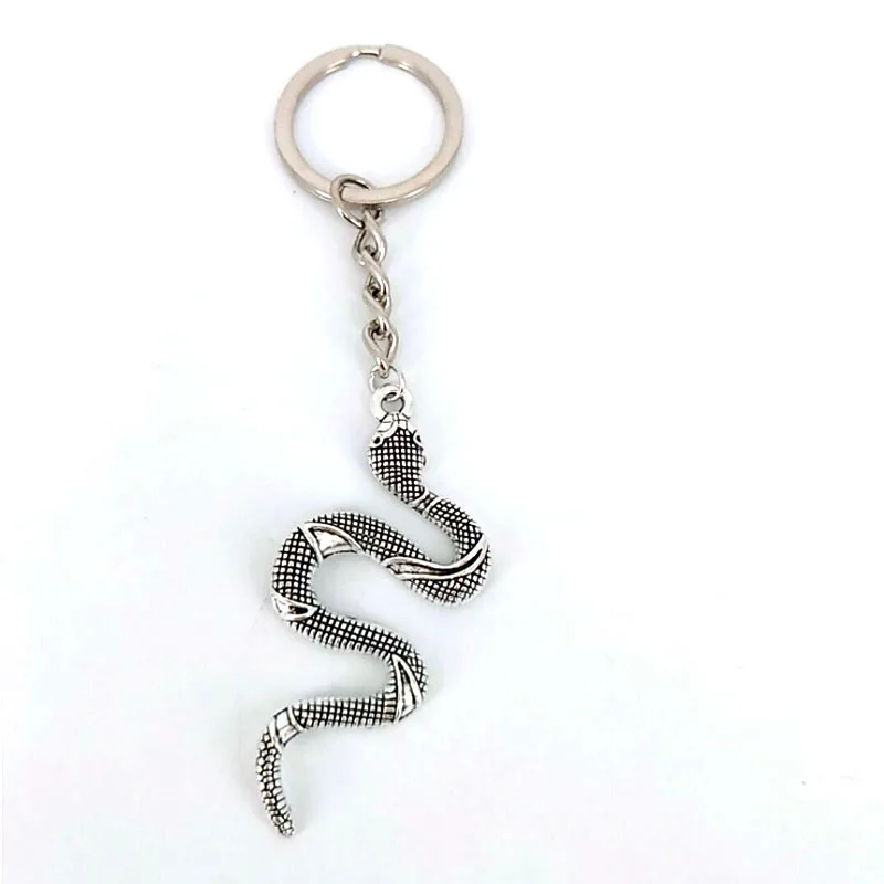 hzew Ancient silver color snake keychain leather cord snake key chain