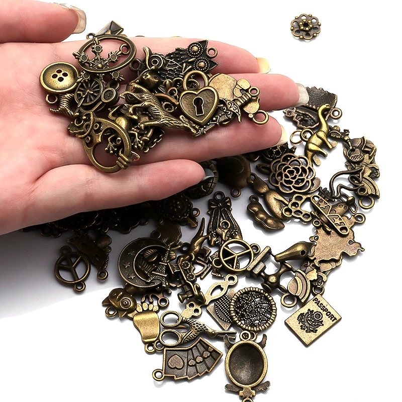 100pcs Mixed Vintage Metal Owl Leaf Animal Plant Mechanical Steampunk Cogs & Gears DIY Accessories For Jewelry Making Findings