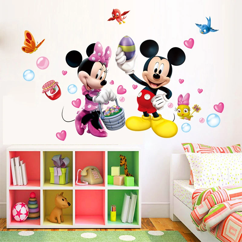 Cartoon Disney Mickey Minnie wall sticker for kids  room living room bedroom wall PVC decoration Movie Poster  Door sticker